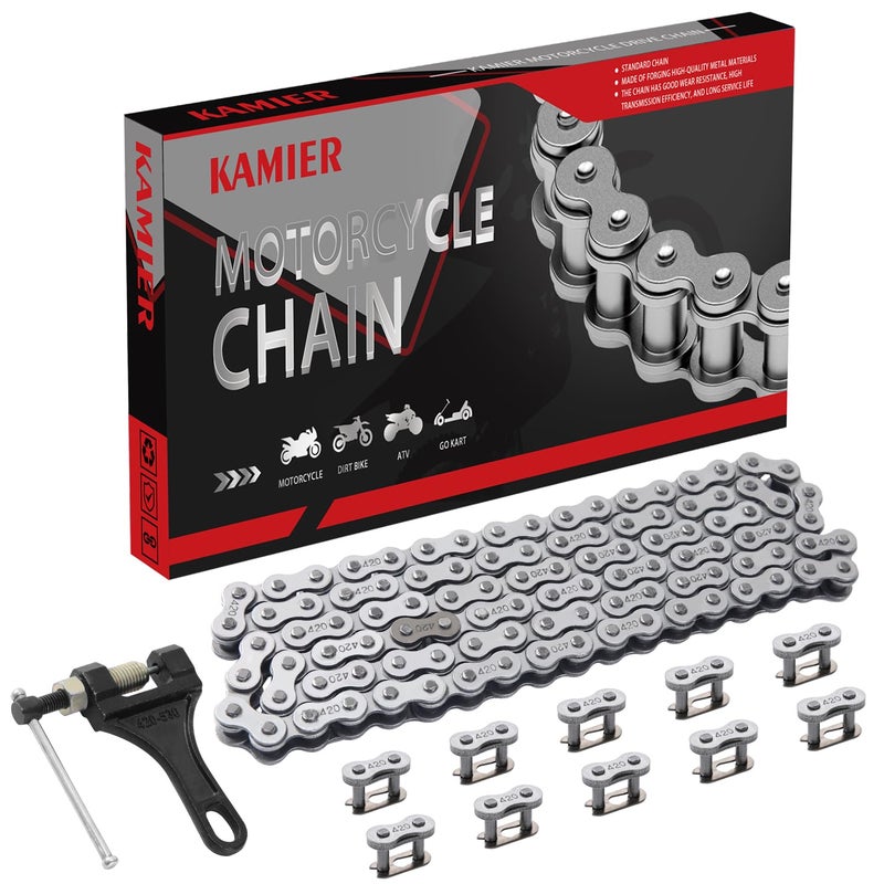 KAMIER 420 Drive Chain 102 Link with Chain Breaker for CRF50 XR50 KLX110 PW80 TTR90 RM60 50cc 70cc 90cc 110cc 125cc TaoTao Coolster Baja SSR Chinese Pit Dirt Bike 4 Wheeler ATV Go Kart Mini Bike Parts - Image 1